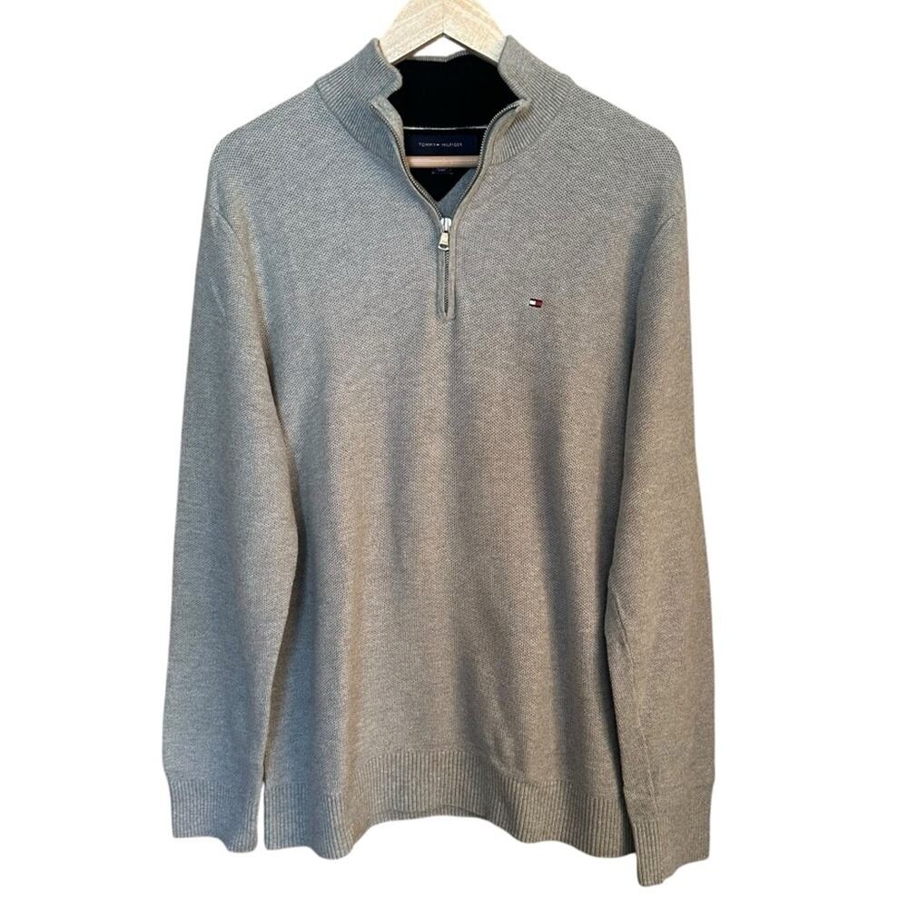 Tommy Hilfiger Gray Classic Quarter Zip 100% Cotton Sweater Sz M